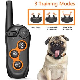 Dog Training Collar; 100% Waterproof Dog Shock Collar with Remote Range 1300ft; 3 Training Modes; Beep; Shock; Vibration; Rechargeable Electric S