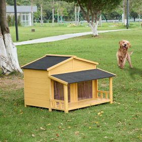 Dog House, Waterproof Dog Cage Kennel, Wooden Outdoor and Indoor Dog House, Raised Pet Kennel for Medium Dogs, Log Cabin Style with Porch (Color: Natural, Material: Pine)