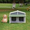 Dog House, Waterproof Dog Cage Kennel, Wooden Outdoor and Indoor Dog House, Raised Pet Kennel for Medium Dogs, Log Cabin Style with Porch